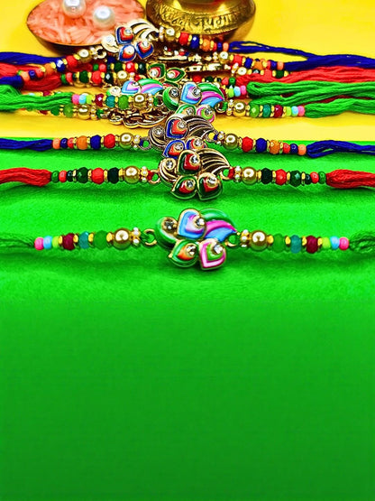 Anouk Set Of 12 Beaded Cotton Thread with AD Stones & Meenakari Designer Rakhi for Brother