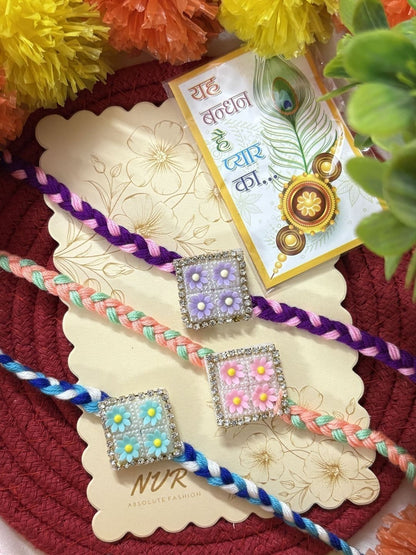 Anouk Set Of 3 Multicolor Ad Thread Rakhi With Roli Chawal Chandan Mishri