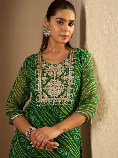 Indyancart IE Bandhani Printed Gotta Patti Straight Kurta