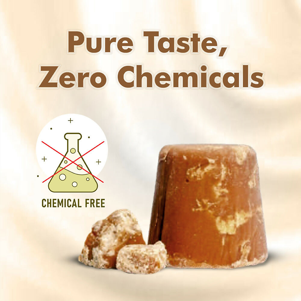 Naivedyam chemical-free jaggery cubes, natural brown sugar blocks with a textured surface, ideal for sweetening and cooking.