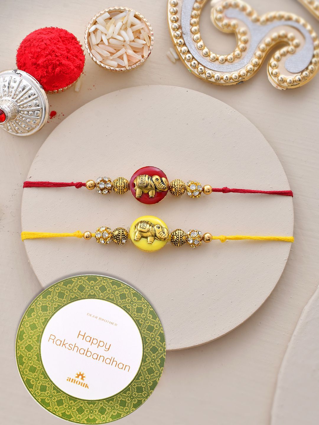 Anouk Set of 2 Red Beaded Thread Rakhi