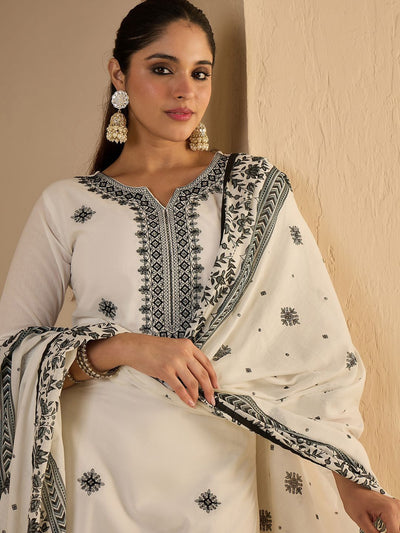 Indyancart IE Women's Women Ethnic Motifs Pure Cotton Kurta with Trousers & With Dupatta Kurta Sets