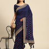 Women's Silk Blend Navy Blue Embellished Designer Saree With Blouse Piece