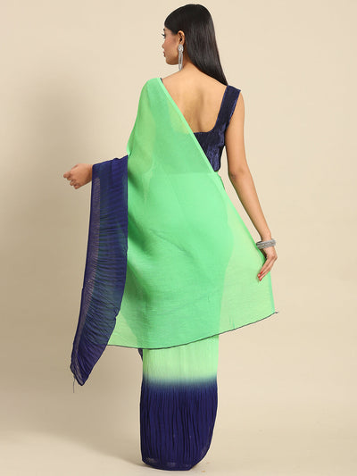 Women's Pure Crepe Green Solid Designer Saree With Blouse Piece