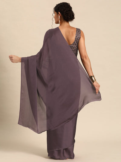Indyancart GR Women's Aahana Faded Purple Satin Saree