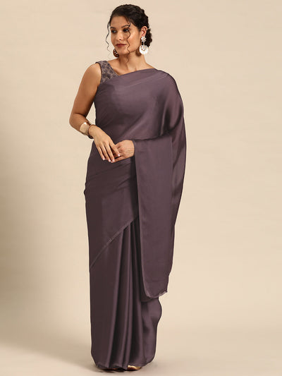 Indyancart GR Women's Aahana Faded Purple Satin Saree