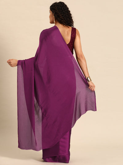 Indyancart GR Women's Aahana Wisteria Purple Satin Saree