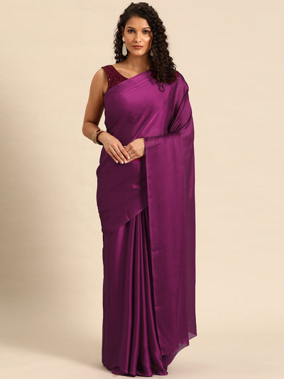Indyancart GR Women's Aahana Wisteria Purple Satin Saree