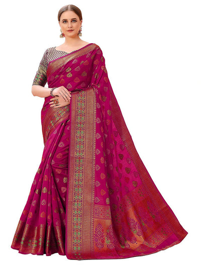 Indyancart GR Women's Aarvi Wine Zari Woven Design Banarasi Organza Saree