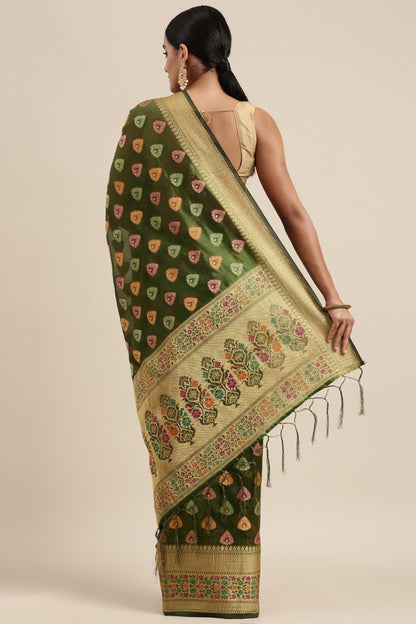 Dhiyona GR Women's Aarvi Pickle Green Zari Woven Design Banarasi Organza Saree