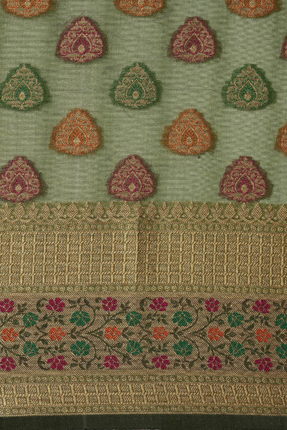 Dhiyona GR Women's Aarvi Pickle Green Zari Woven Design Banarasi Organza Saree