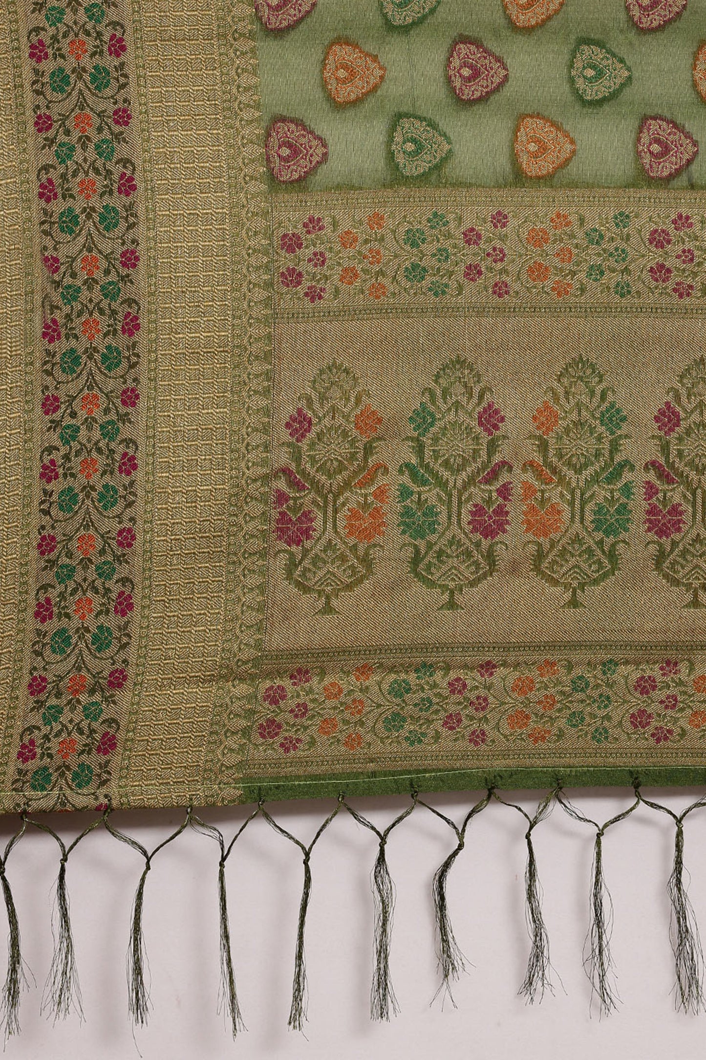 Dhiyona GR Women's Aarvi Pickle Green Zari Woven Design Banarasi Organza Saree