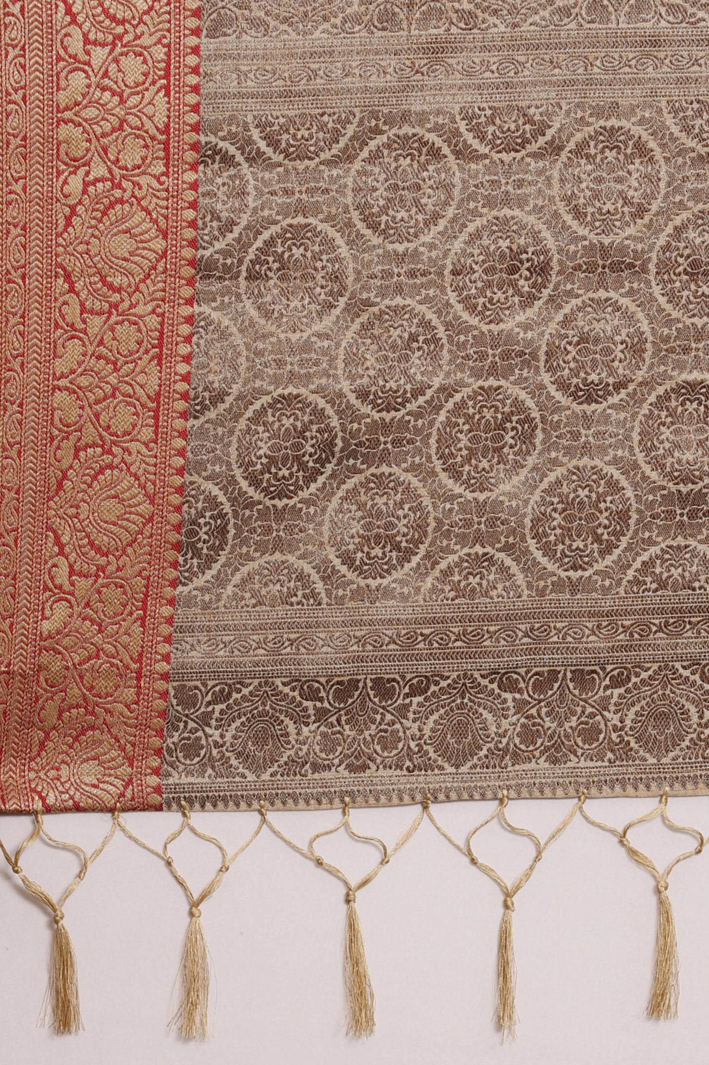 Dhiyona GR Women's Aarya Latte Beige Zari Woven Design Banarasi Pure Cotton Saree