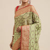 Dhiyona GR Women's Aarya Pear Green Zari Woven Design Banarasi Pure Cotton Saree