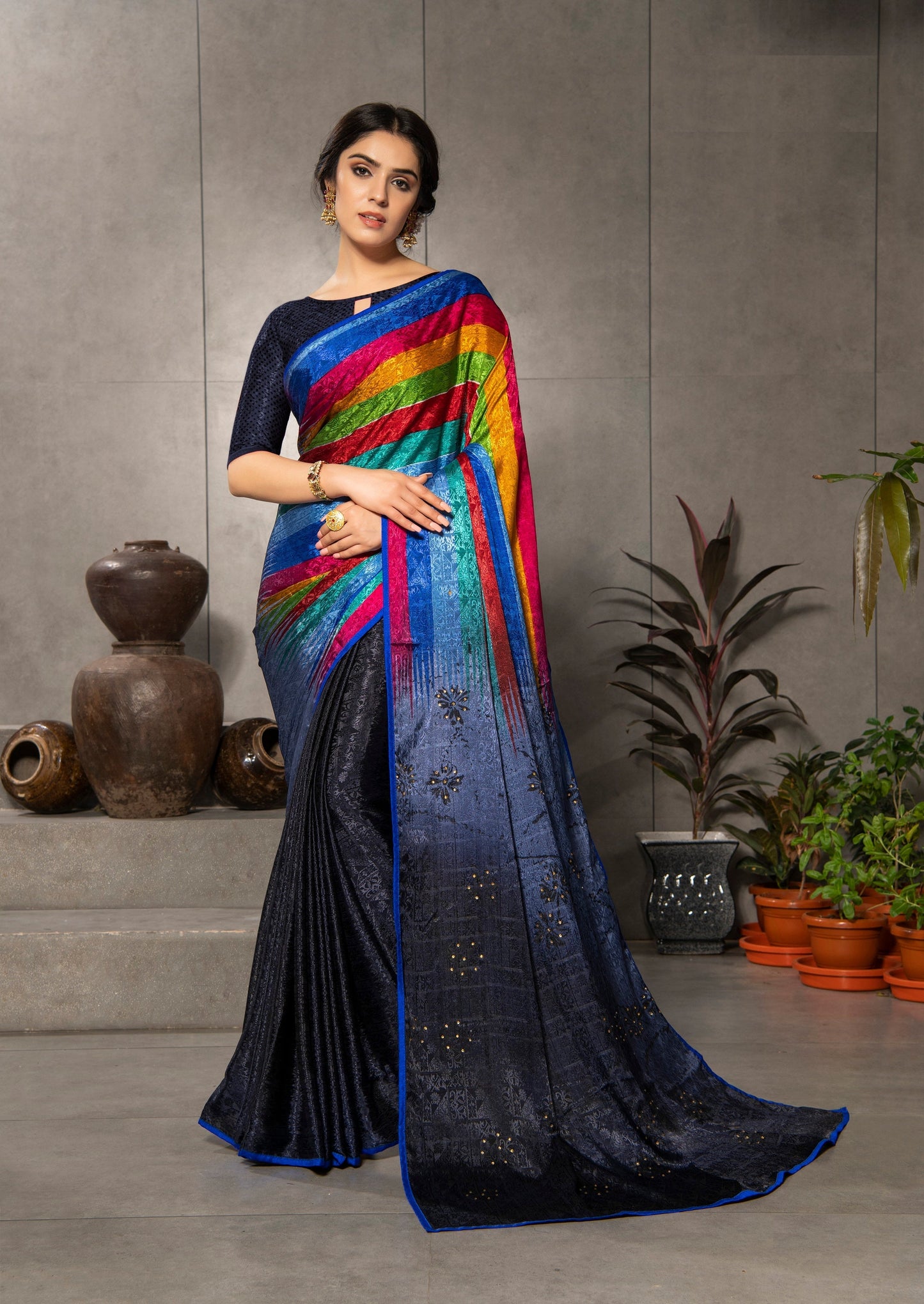 Dhiyona GR Women's Aastha Multicolour Silk Blend Digital Print Saree