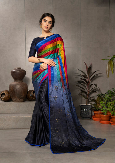 Indyancart GR Women's Aastha Multicolour Silk Blend Digital Print Saree