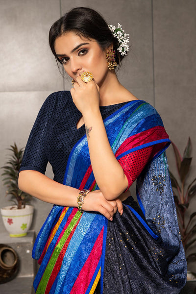 Indyancart GR Women's Aastha Multicolour Silk Blend Digital Print Saree