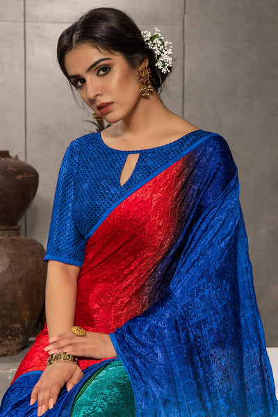 Indyancart GR Women's Aastha Rainbow Multicolour Silk Blend Digital Print Saree