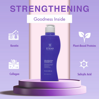 3TENX UltimateRevitalize shampoo bottle for dry and brittle hair, featuring a sleek design and clear labeling.