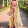 Women's Tissue Yellow Embellished Designer Saree With Blouse Piece
