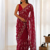 Women's Georgette Red Embellished Designer Saree With Blouse Piece