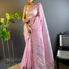 Women's Tissue Pink Embellished Designer Saree With Blouse Piece