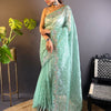 Women's Tissue Sea Green Embellished Designer Saree With Blouse Piece