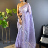 Women's Tissue Lavendar Embellished Designer Saree With Blouse Piece