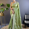 Women's Paper Silk Light Green Embellished Designer Saree With Blouse Piece