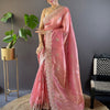 Women's Paper Silk Peach Embellished Designer Saree With Blouse Piece