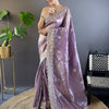 Women's Paper Silk Lavendar Embellished Designer Saree With Blouse Piece