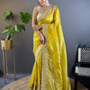 Women's Paper Silk Yellow Embellished Designer Saree With Blouse Piece