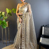 Women's Net Beige Embellished Designer Saree With Blouse Piece