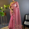 Women's Net Pink Embellished Designer Saree With Blouse Piece