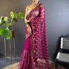 Women's Net Magenta Embellished Designer Saree With Blouse Piece