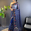 Women's Net Navy Blue Embellished Designer Saree With Blouse Piece