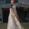 Dhiyona GR Women's Adah Tempting Navy Mul Cotton Chanderi Jamdani Saree With Contrast Blouse