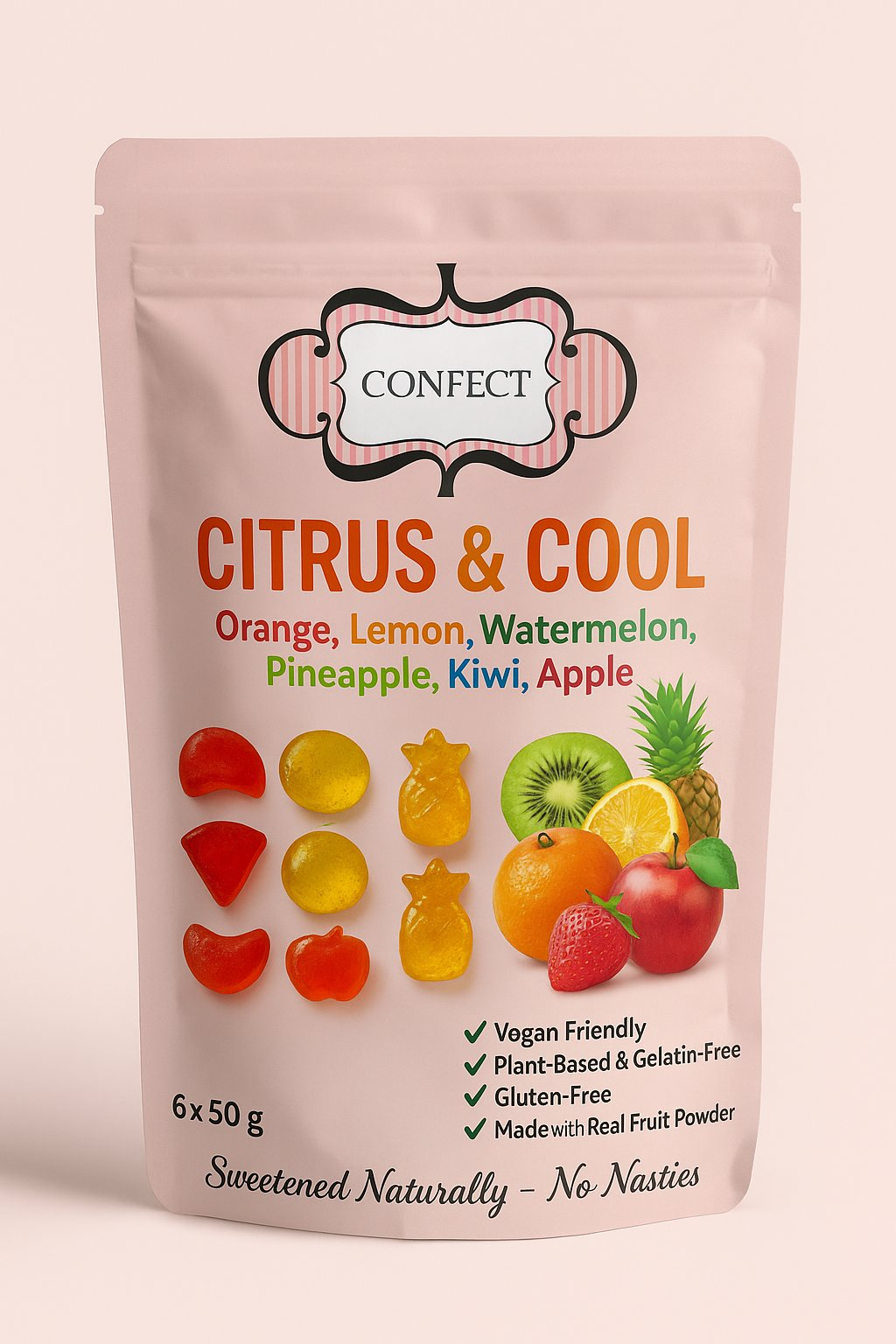 Confect Citrus & Cool Gummies | Pack of Orange, Lemon, Watermelon, Pineapple, Kiwi, Apple Gummies |