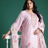 Indyancart Women's Plus Size Floral Print Thread Work Kurta with Palazzos & Dupatta