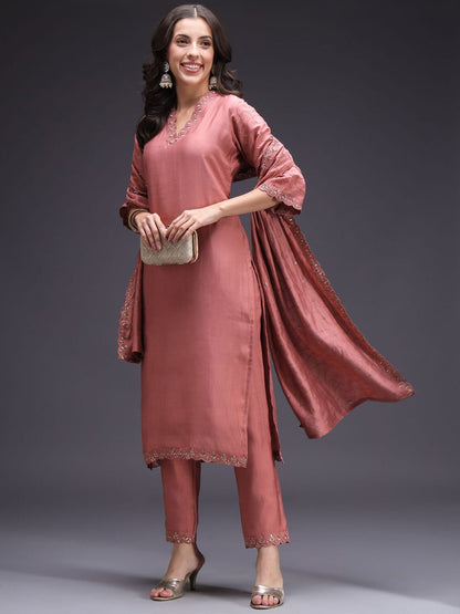 Indyancart SN Women's Ethnic Motifs Yoke Design Kurta with Trousers & Dupatta