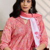 Indyancart IE Women Floral Printed Empire Pure Cotton Kurta with Trousers & With Dupatta