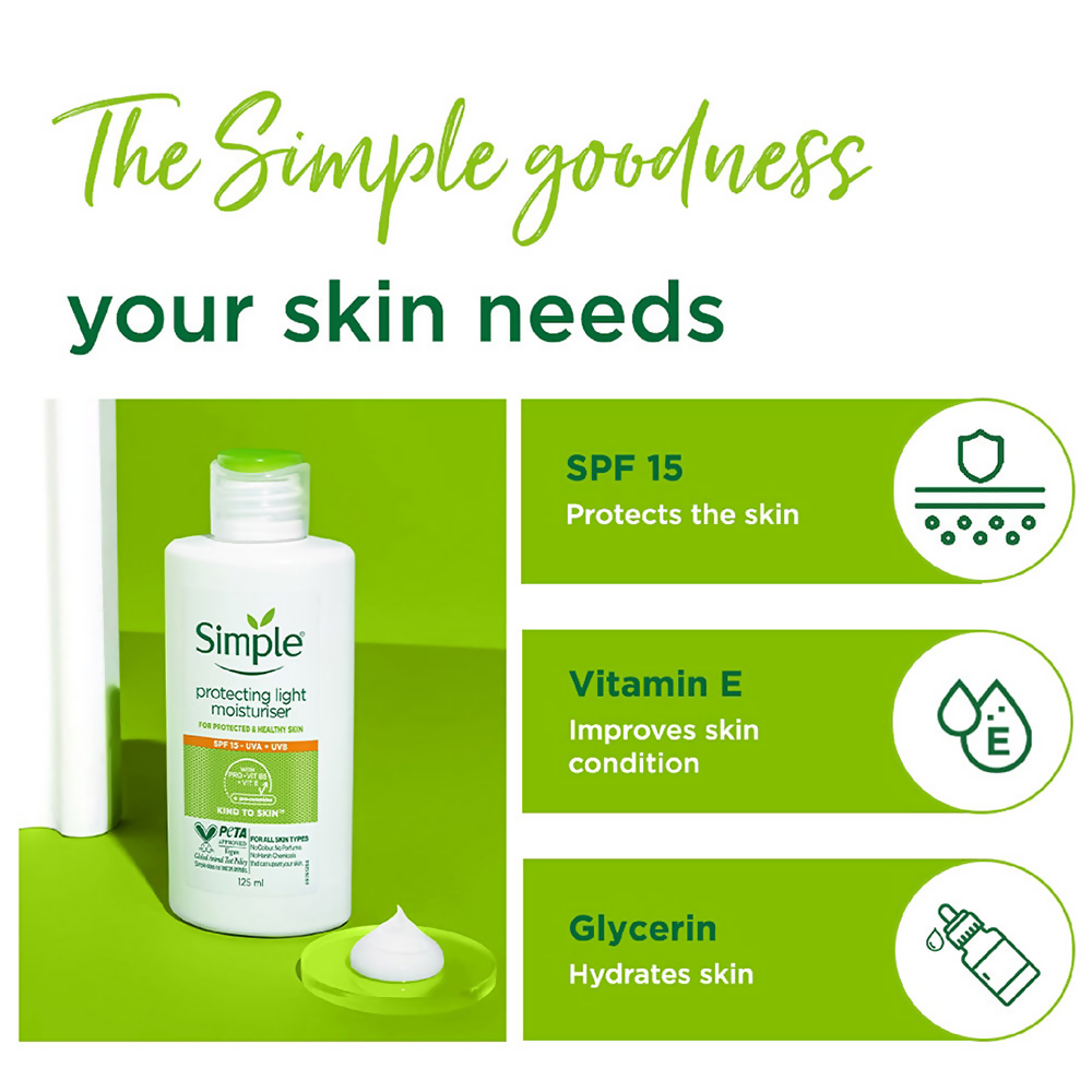 Simple Protecting Light Moisturiser for face, lightweight moisturizer with hydrating formula in a white tube