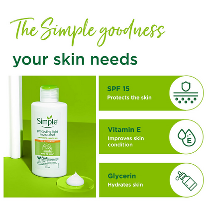 Simple Protecting Light Moisturiser for face, lightweight moisturizer with hydrating formula in a white tube