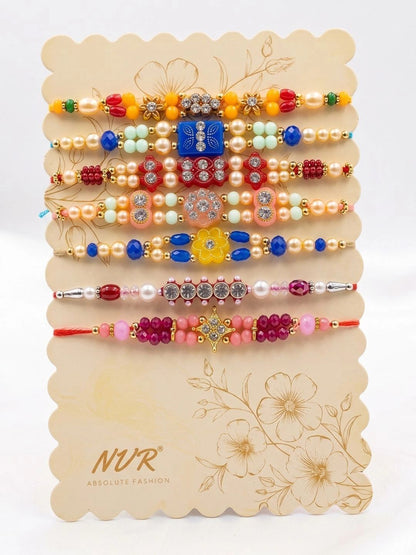 Anouk Set Of 7 Multicolor Designer Thread Rakhi With Roli Chawal Chandan Mishri