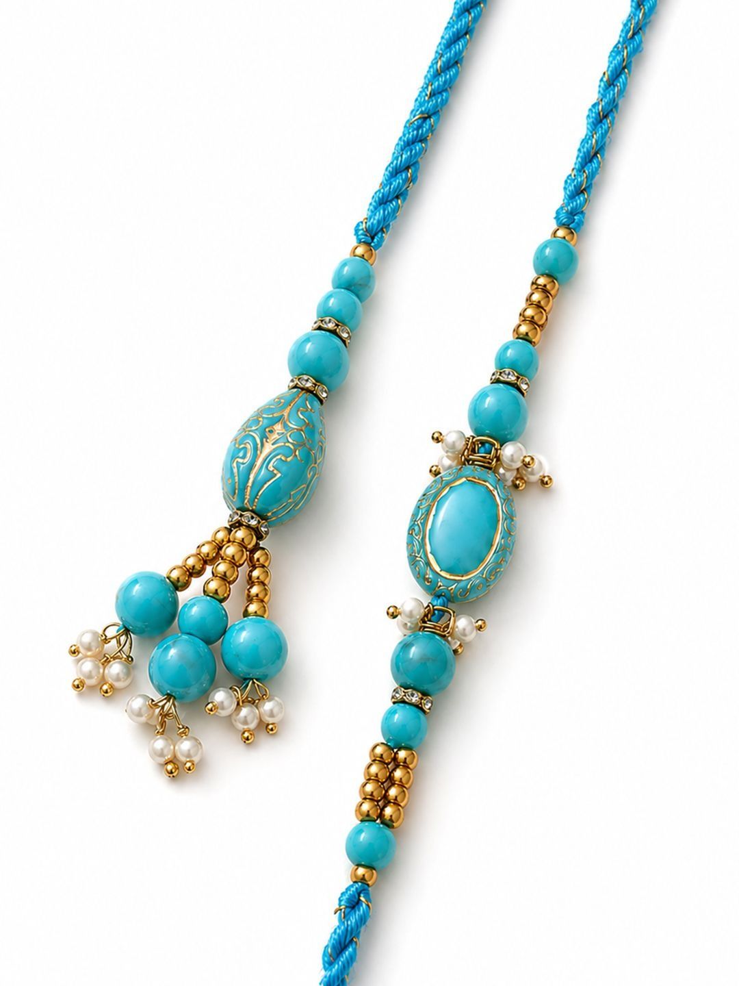 Anouk Set Of 2 Turquoise Blue Artificial Beads Bhaiya Bhabhi Rakhi
