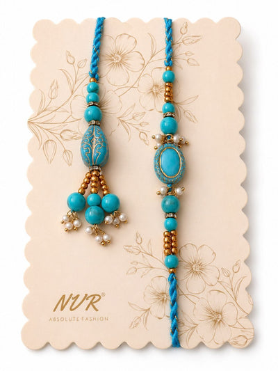 Dhiyona Set Of 2 Turquoise Blue Artificial Beads Bhaiya Bhabhi Rakhi