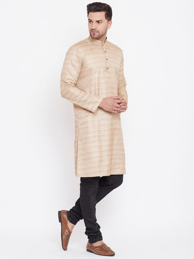 Men's Beige Silk Blend Straight Kurta Pyjama Set