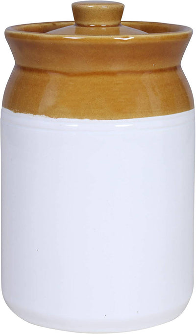 Raj Royal Cream Pottery Hand Painted Ceramic Cornichon Storage Jar for Pickle