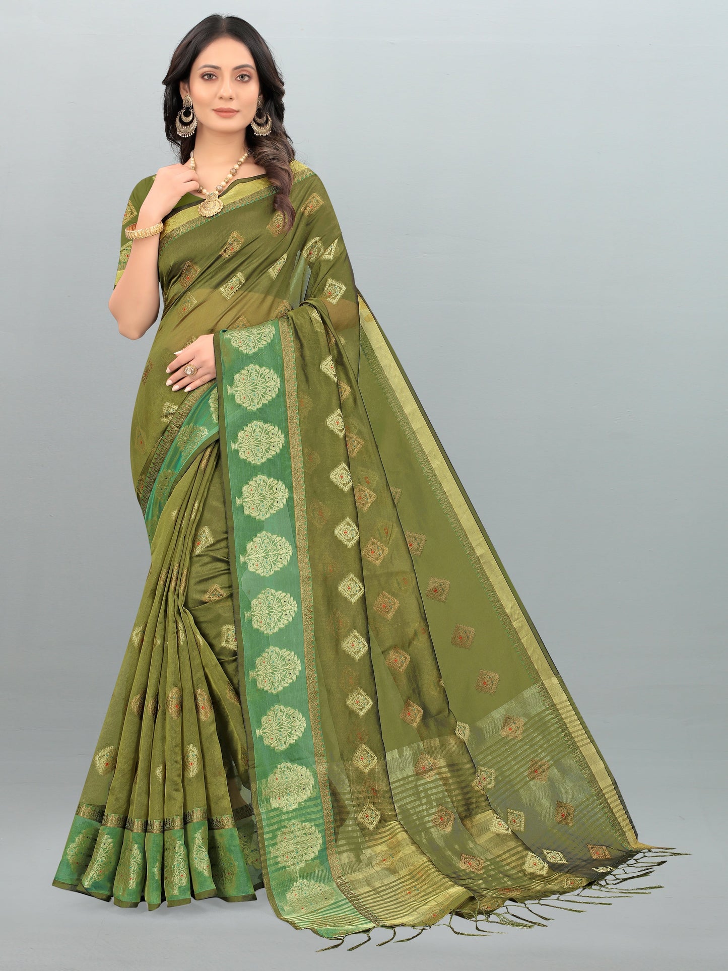 Dhiyona GR Women's Aksaya Pickle Green Organza Saree