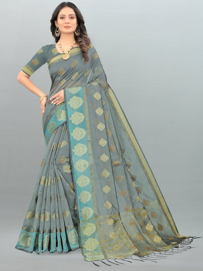 Indyancart GR Women's Aksaya Stone Grey Organza Saree